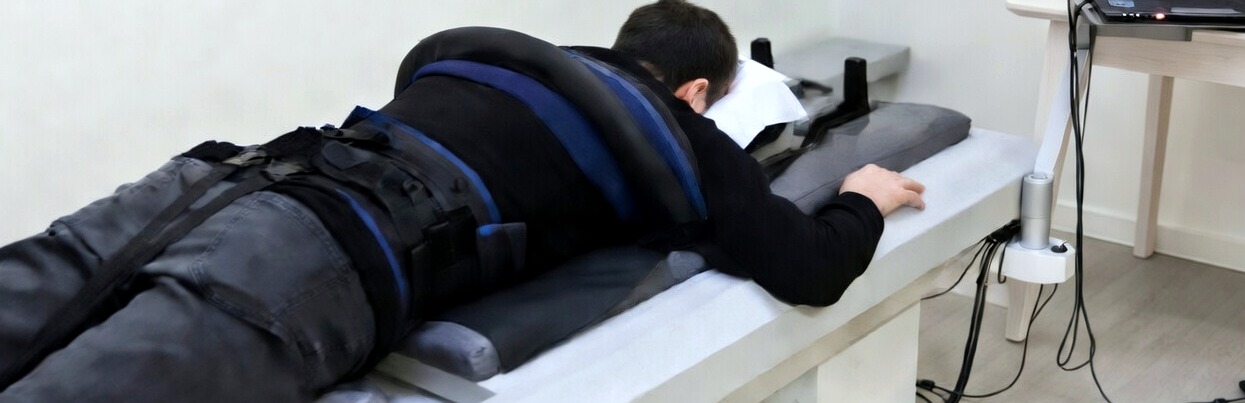 Patient receiving VAX-D spinal decompression therapy at West Hills Chiropractic Pain Center